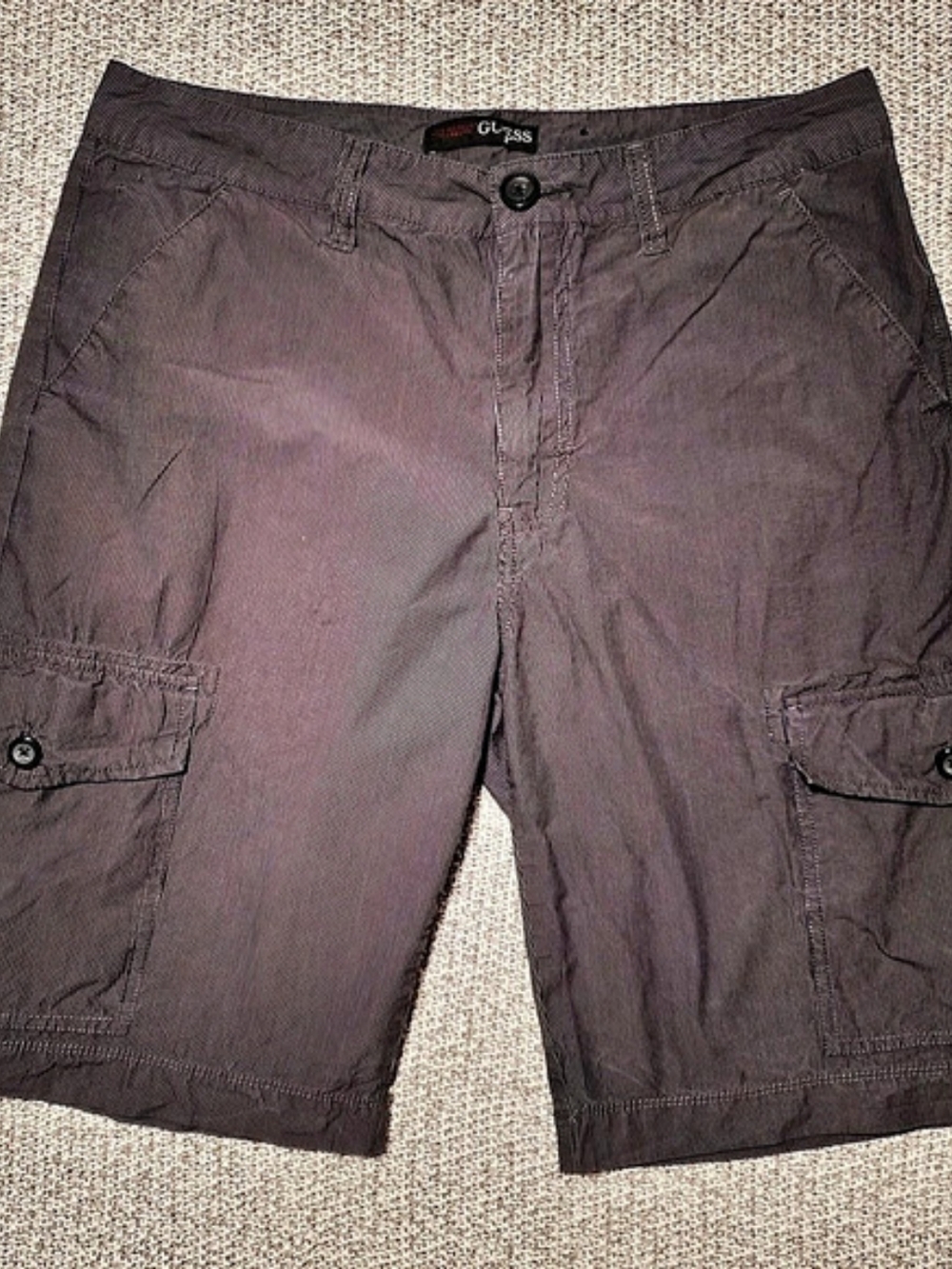 GUESS Cargo Shorts Striped Black Waist 36